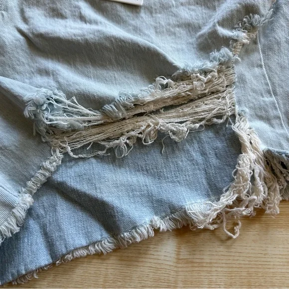 SOLD🩵Good American Light Wash Distressed Bombshell Denim Short in Blue648 Size - Picture 8 of 16
